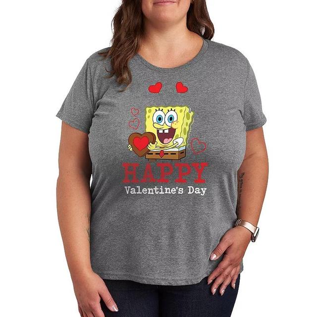 Plus Size SpongeBob Squarepants Happy Valentines Day Graphic Tee, Womens Grey Gray Product Image