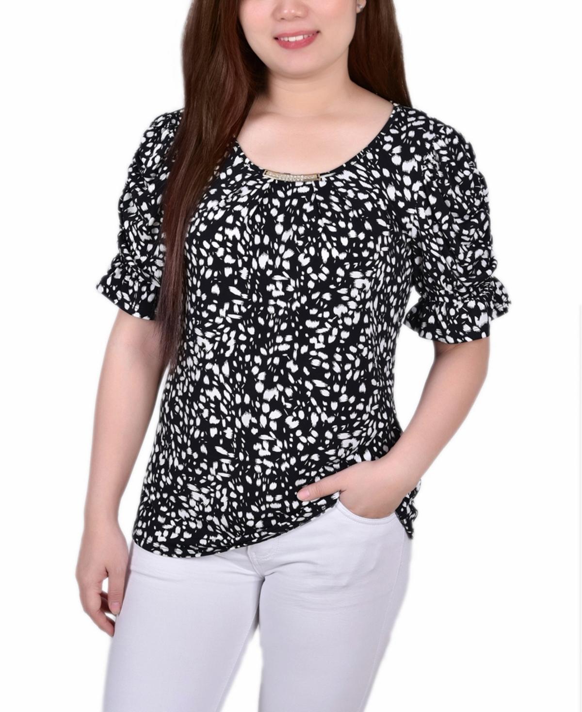 Ny Collection Petite Elbow Cuffed Sleeve Hardware Top Product Image