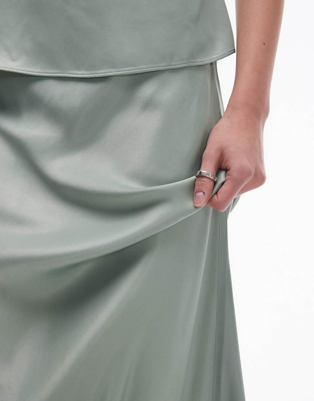 Topshop bias maxi skirt with knicker trim detail in summer khaki - part of a set Product Image