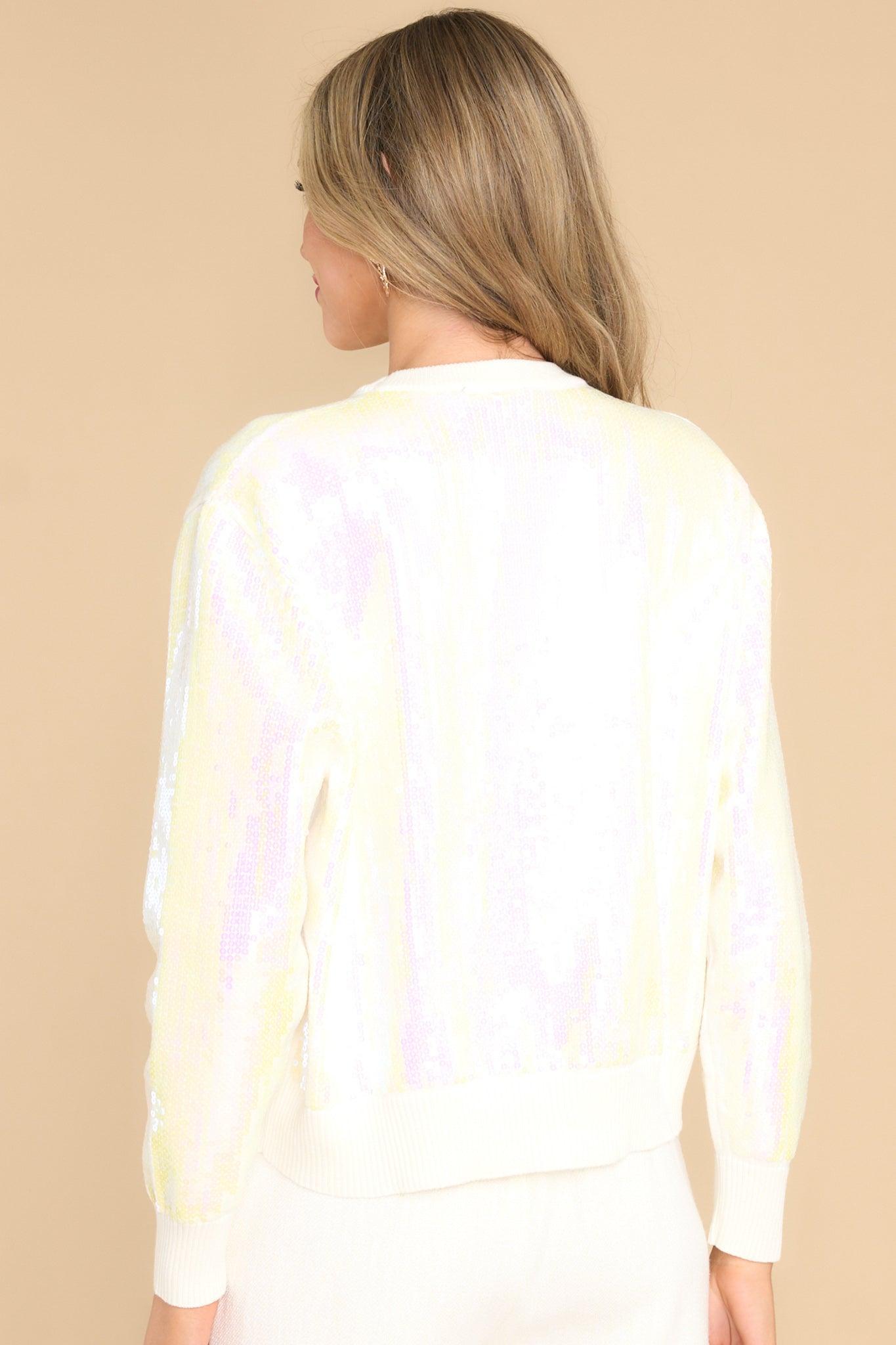 White Full Sequin Cheers Sweater Ivory Product Image