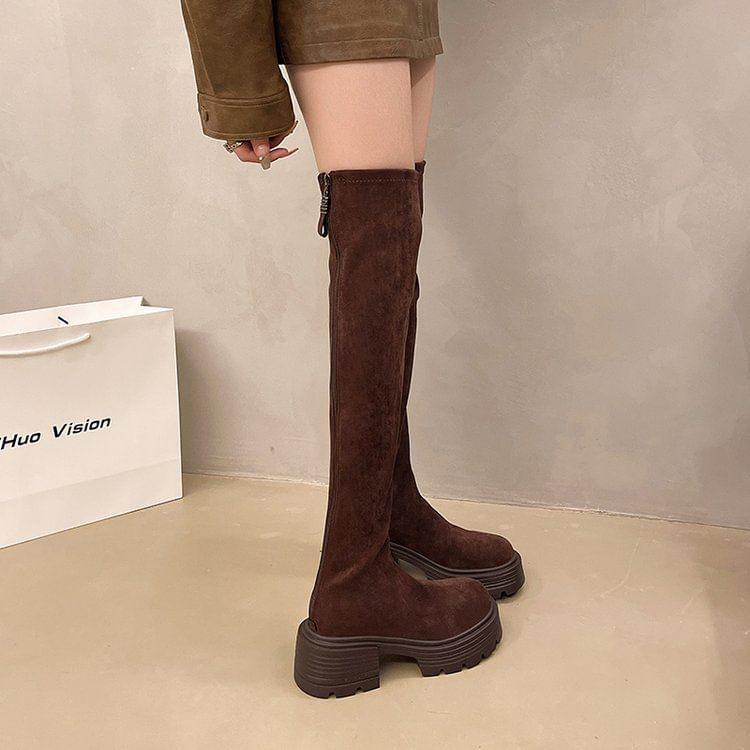 Faux Leather Platform Over-The-Knee Boots Product Image