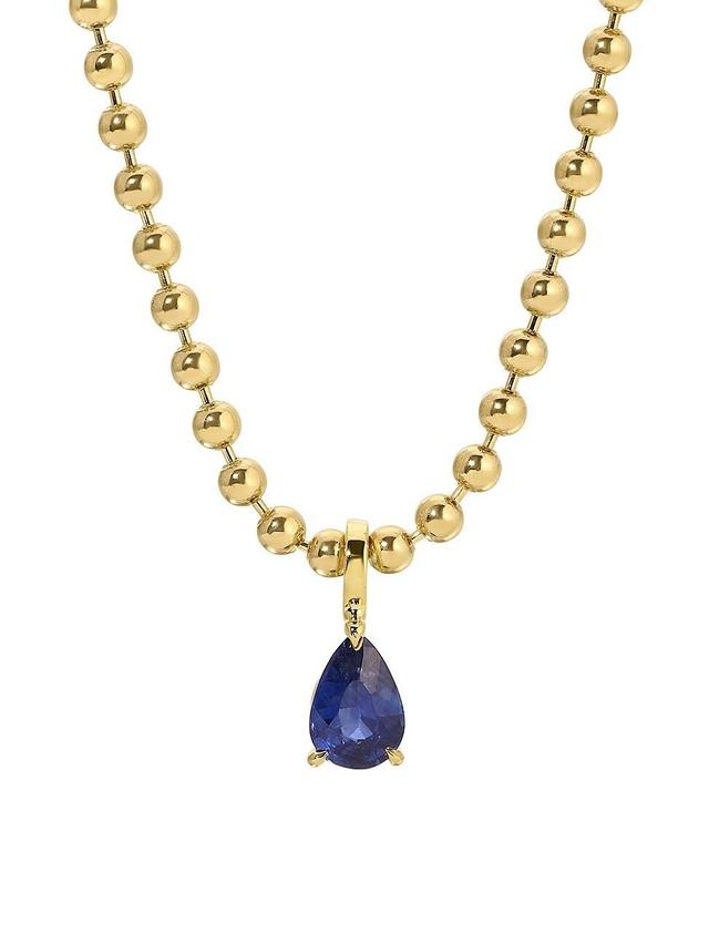 Womens 18K Yellow Gold & Blue Sapphire Pendant Necklace Product Image