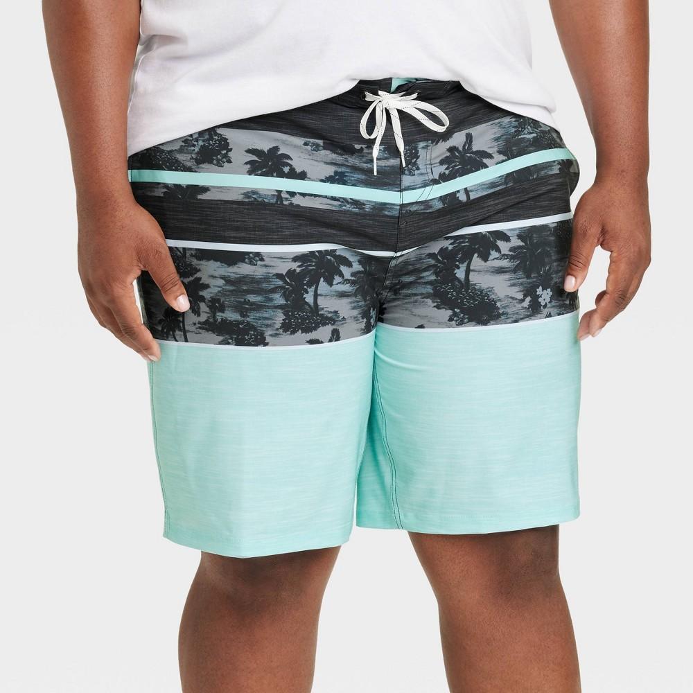 Mens Big & Tall 10 Tropical Print Swim Shorts - Goodfellow & Co Aqua 46 Product Image