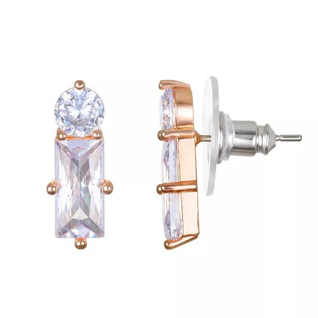 Emberly Rose Gold Tone Round & Baguette Stud Earrings, Womens, Clear Product Image