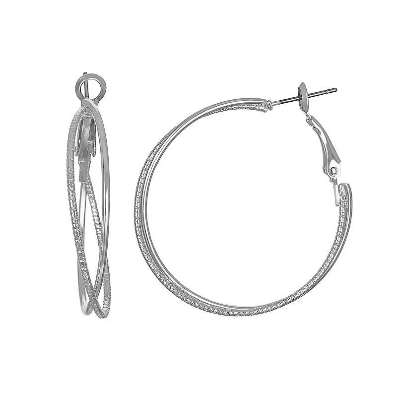 Emberly Silver Tone Hammered & Polished Crisscross Hoop Earrings, Womens, None Product Image