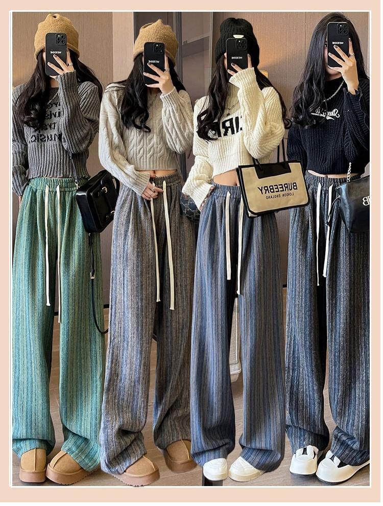 Drawstring Waist Striped Loose Fit Pants Product Image