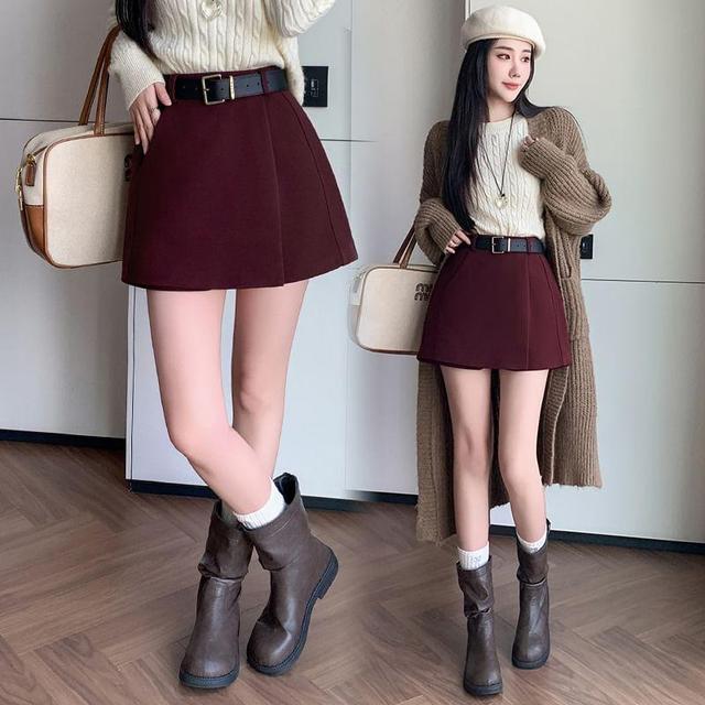 High Waist Plain Mini Skort Product Image