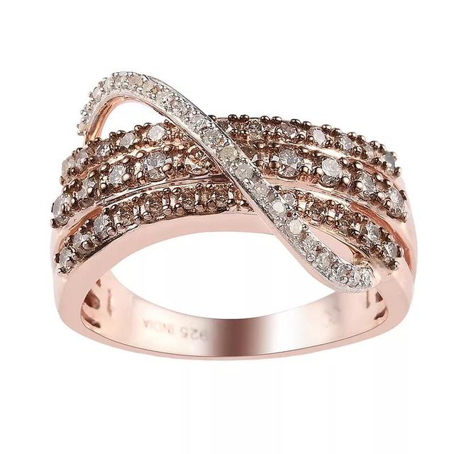 14k Rose Gold Over Silver 3/4 Carat T.W. Natural Champagne & White Diamond Ring, Womens Brown Product Image