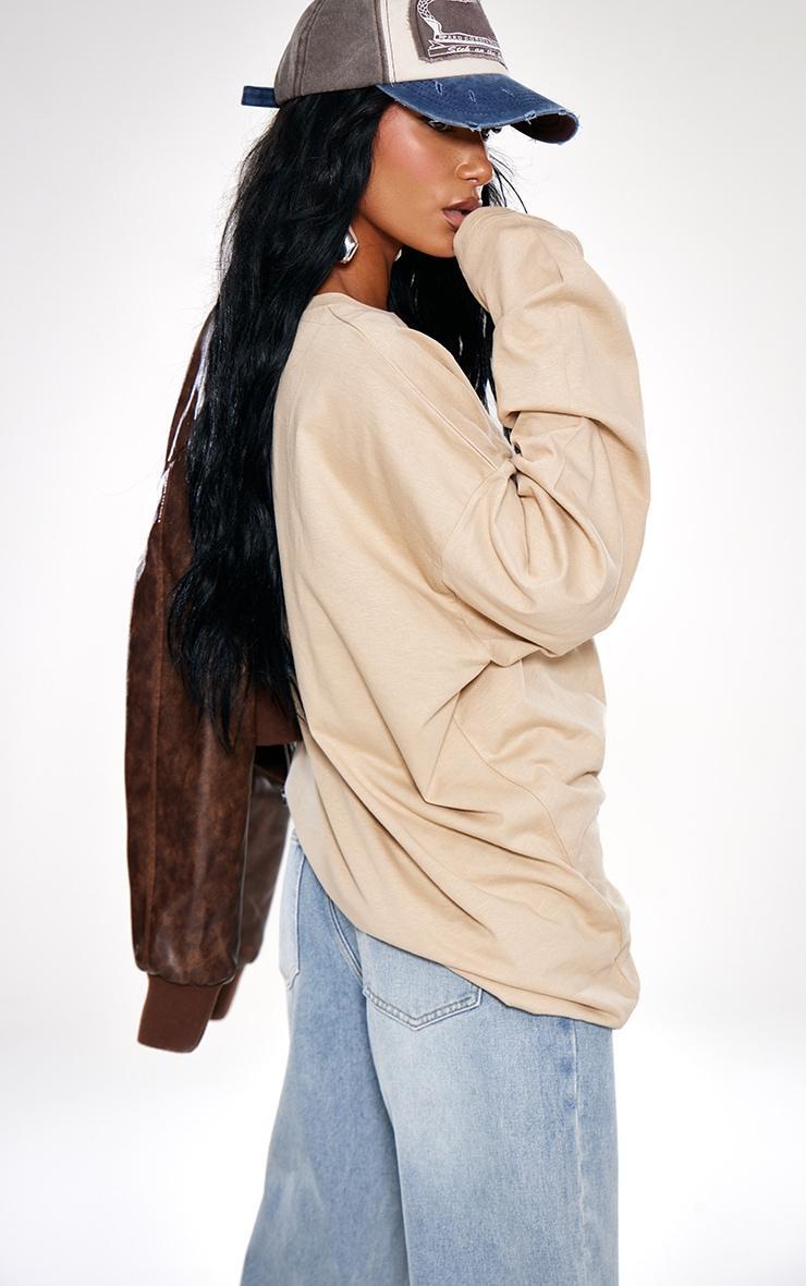 Sand Cotton Oversized Long Sleeve T-Shirt Product Image