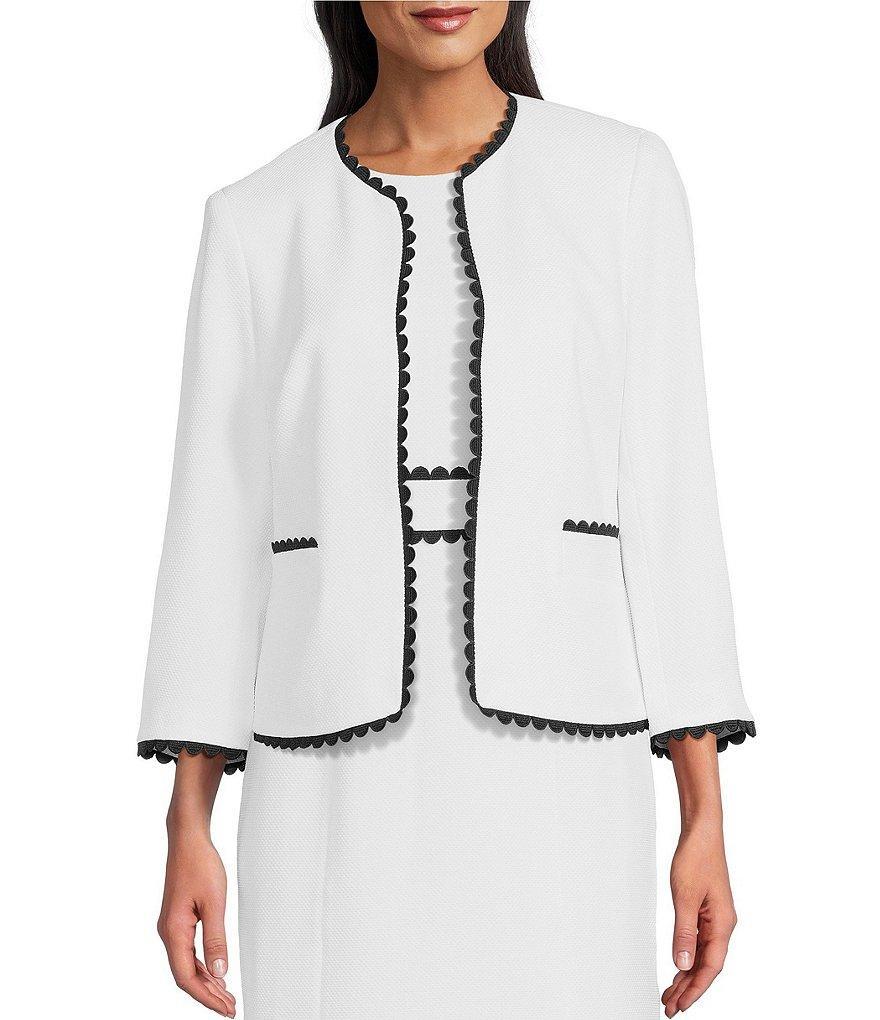 Kasper Pique Scalloped Trim Coordinating Cardigan Jacket Product Image