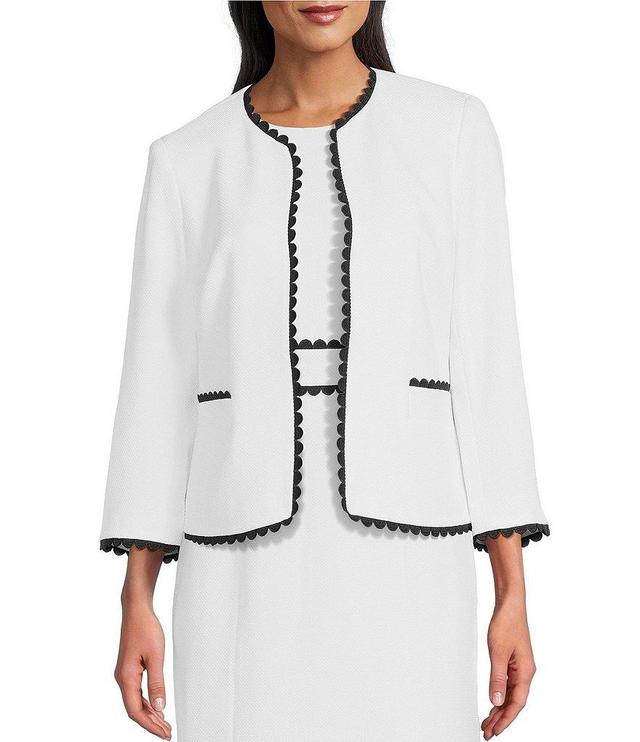 Kasper Pique Scalloped Trim Coordinating Cardigan Jacket Product Image