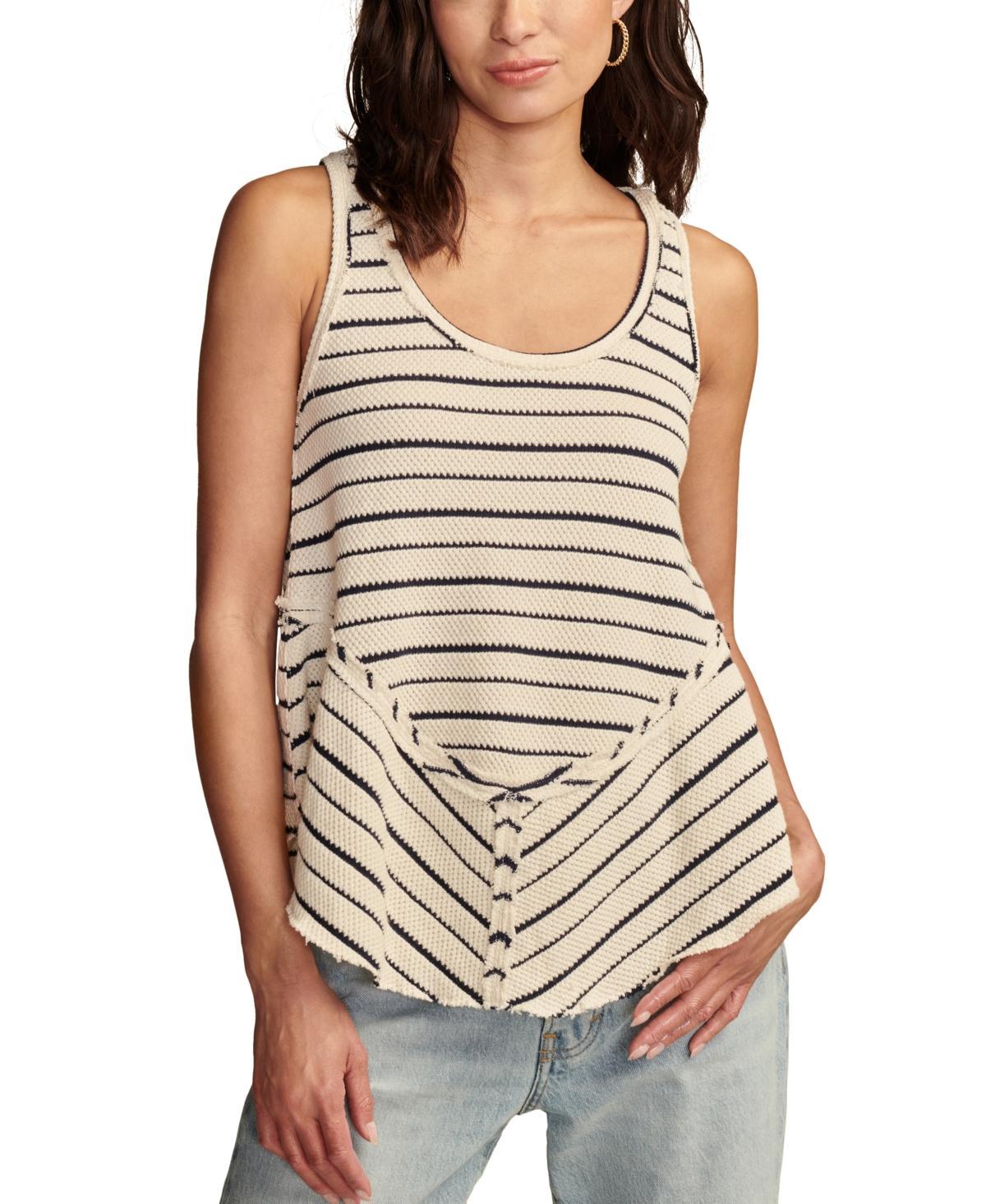 Lucky Brand Womens Cotton Striped Crotchet Tank Top Product Image