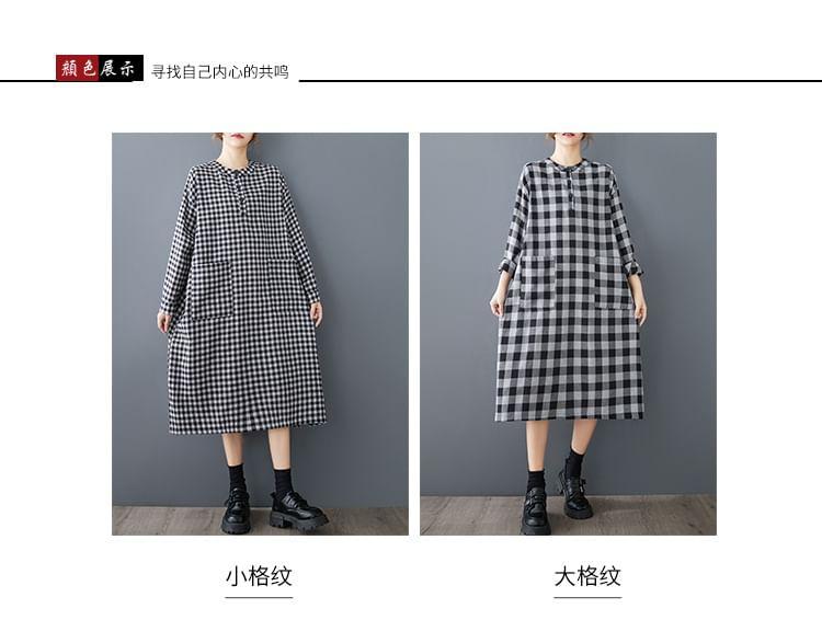 Long-Sleeve Plaid Midi Shirt Dress product image