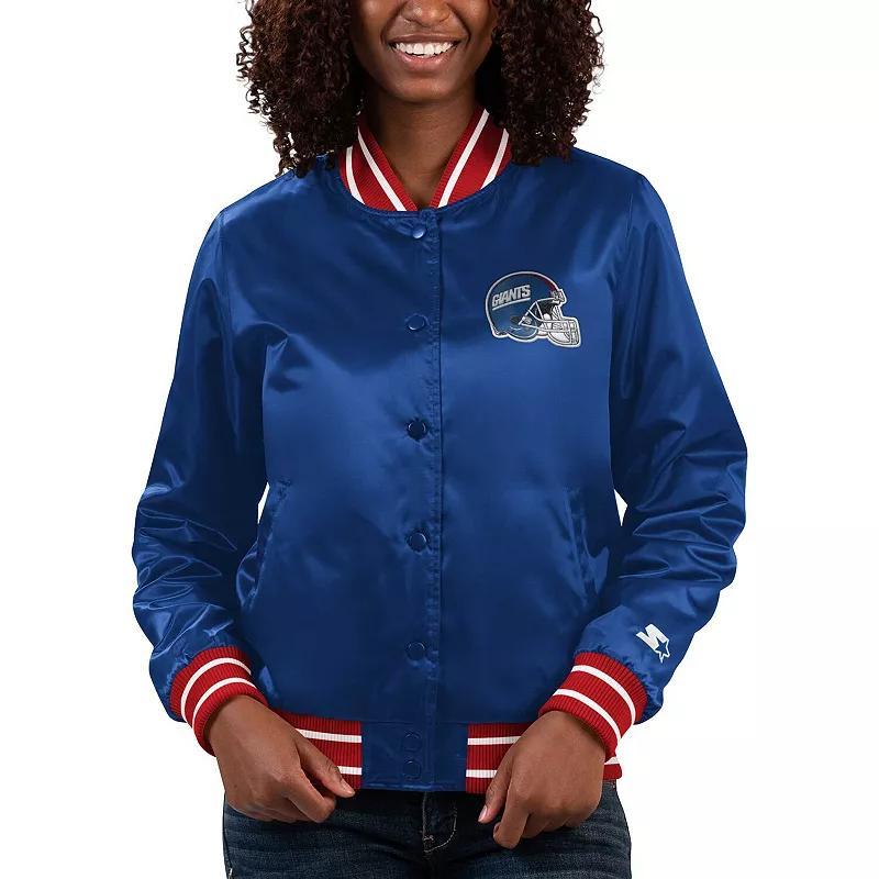 Womens Starter Royal New York Giants Full Count Satin Full-Snap Varsity Jacket Product Image