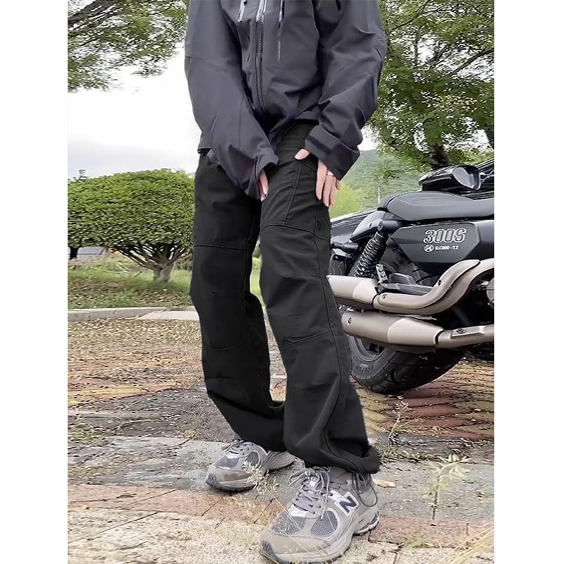 Mid Rise Plain Straight Leg Cargo Pants Product Image