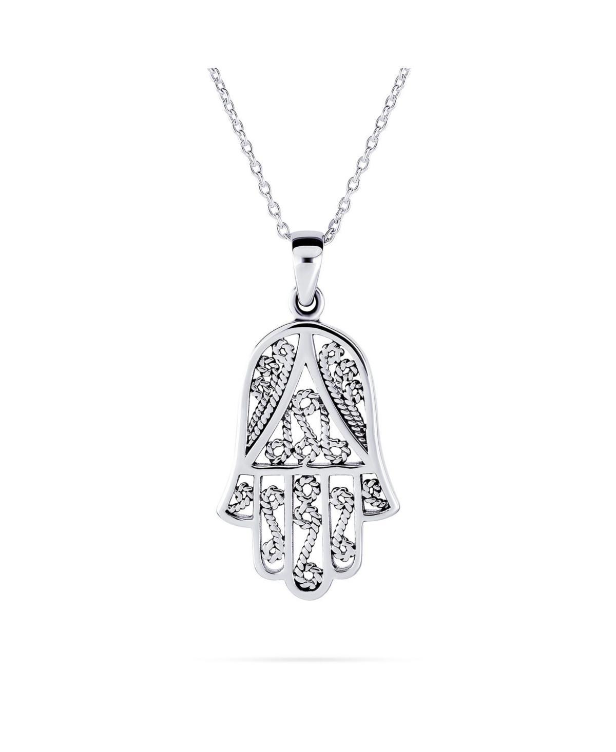 Bling Jewelry Yoga Delicate Filigree Swirl Amulet Talisman Fatima Hand Of God Hamsa Pendant Necklace For Women For Sterling Silver Product Image