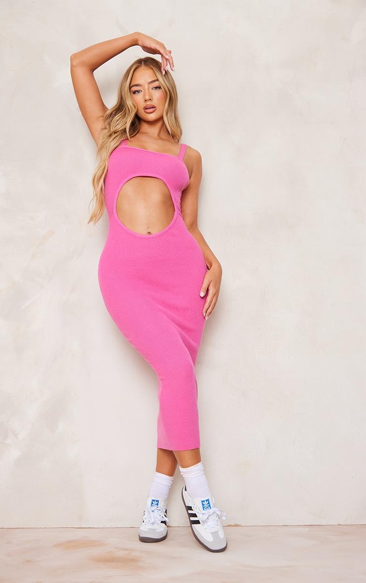 Hot Pink Front Cut Out Soft Rib Maxi Dress product image