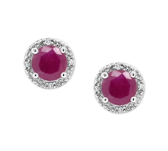 Celebration Gems Sterling Silver Ruby and Diamond Accent Frame Stud Earrings, Womens Product Image