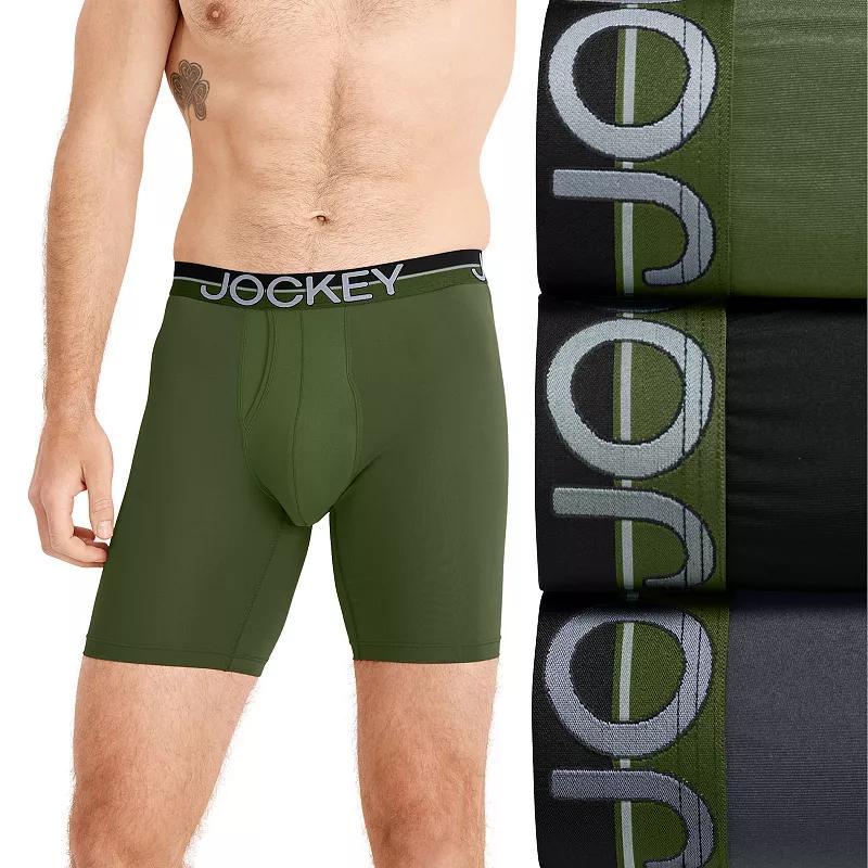 Mens Jockey Infinite Cool 3-pk Microfiber Stretch 8 Long Leg Boxer Briefs Cactus Green Team Product Image