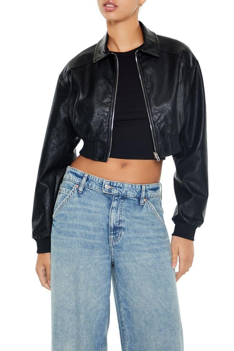 Cropped Faux Leather Bomber Jacket | Forever 21 Product Image