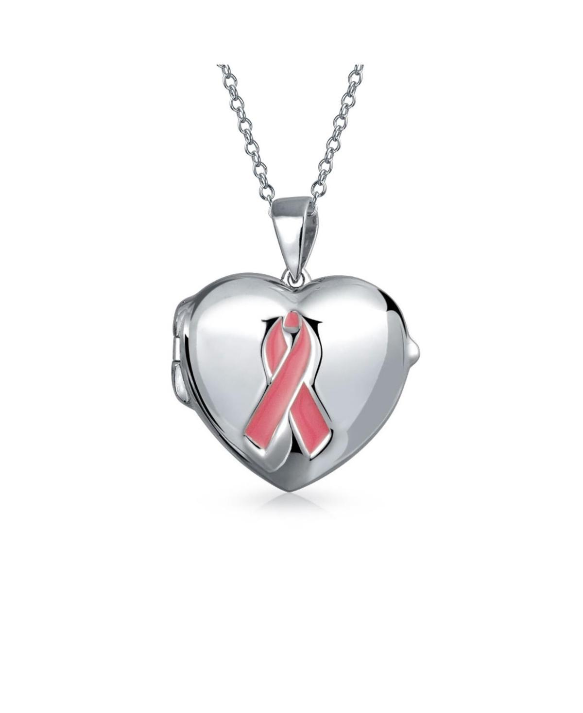 Bling Jewelry Pink Ribbon Breast Cancer Survivor Necklace Heart Locket For Women For Memorial Momenta Holder Sterling Silver Product Image