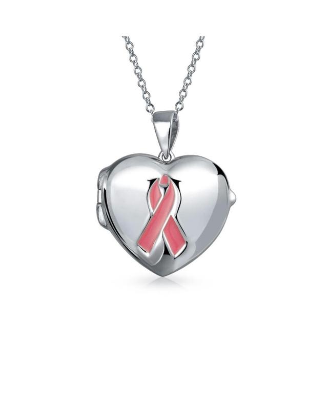 Bling Jewelry Pink Ribbon Breast Cancer Survivor Necklace Heart Locket For Women For Memorial Momenta Holder Sterling Silver Product Image