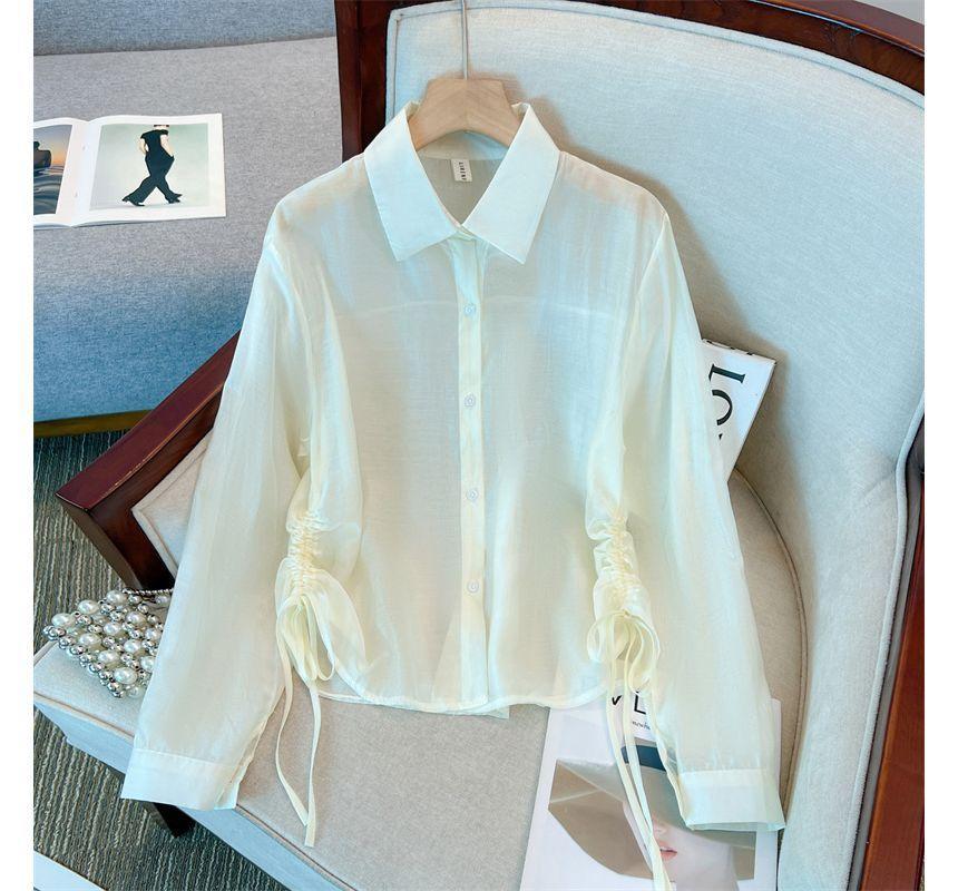 Collared Plain Drawstring Shirt Product Image