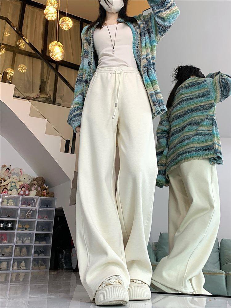 High Waist Plain Wide Leg Sweatpants Product Image