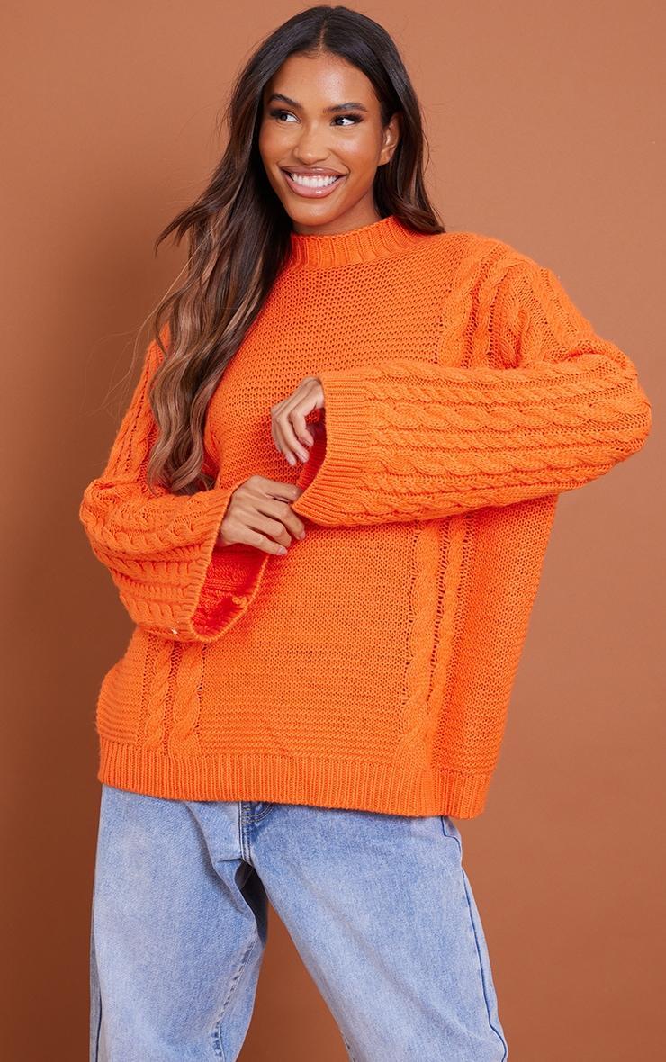 Orange Extreme Sleeve Cable Knit Oversized Sweater Product Image