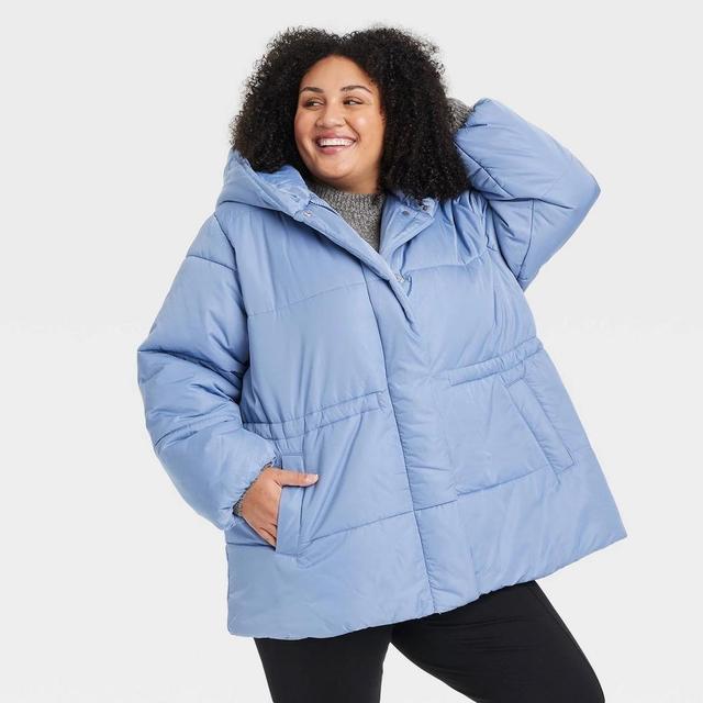 Womens Mid-Length Puffer Jacket - Ava & Viv Blue 3X Product Image