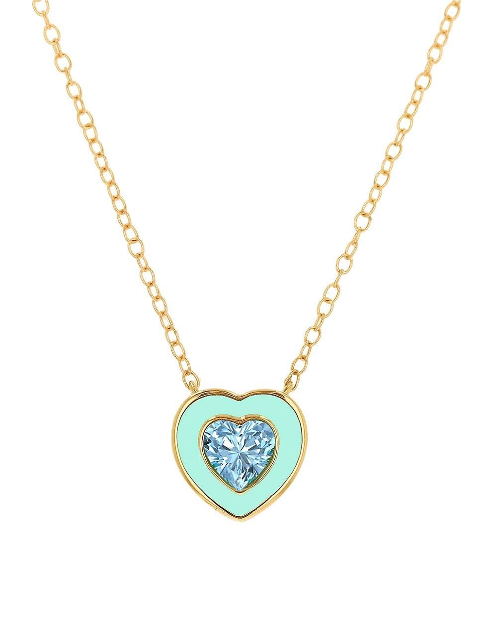 Womens 14K Yellow Gold & Aquamarine Heart Pendant Necklace Product Image