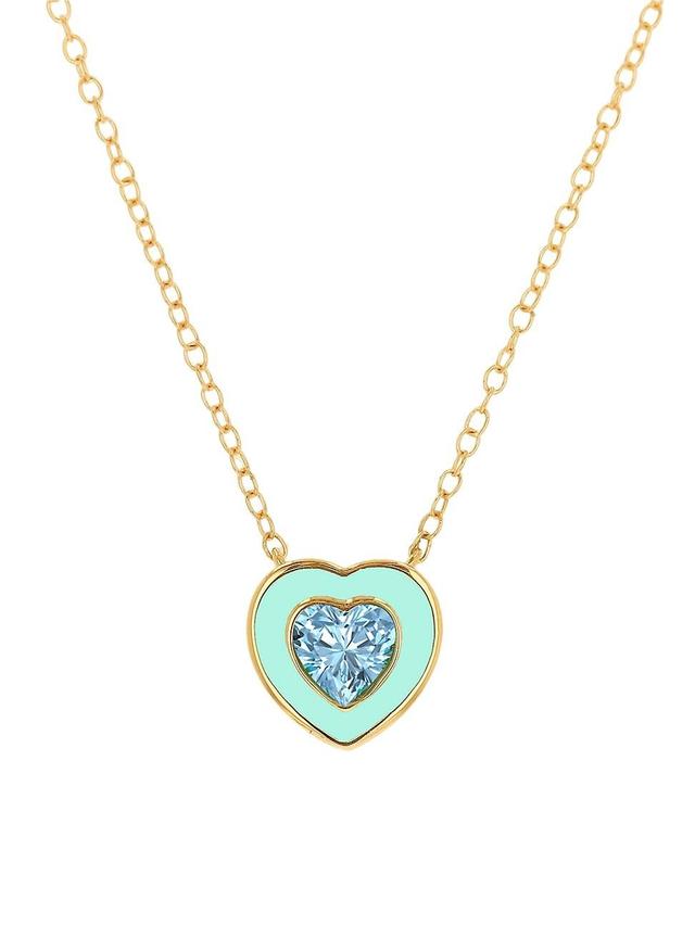 Womens 14K Yellow Gold & Aquamarine Heart Pendant Necklace Product Image