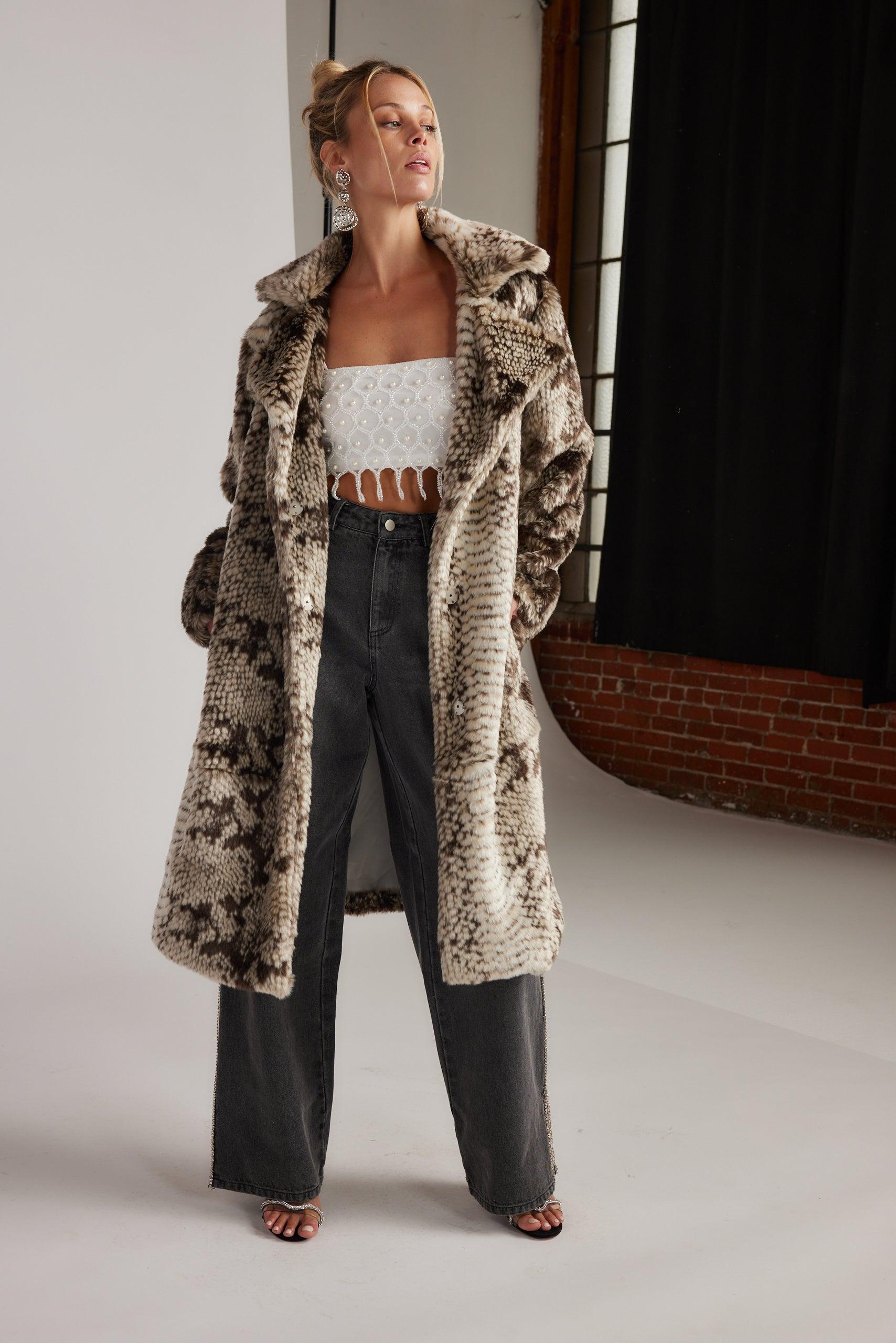 Vivienne Grey Snake Faux Fur Jacket Product Image