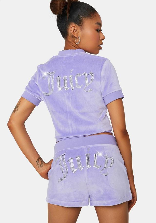 Juicy Couture Freesia Big Bling Velour Track Shorts - Purple Product Image