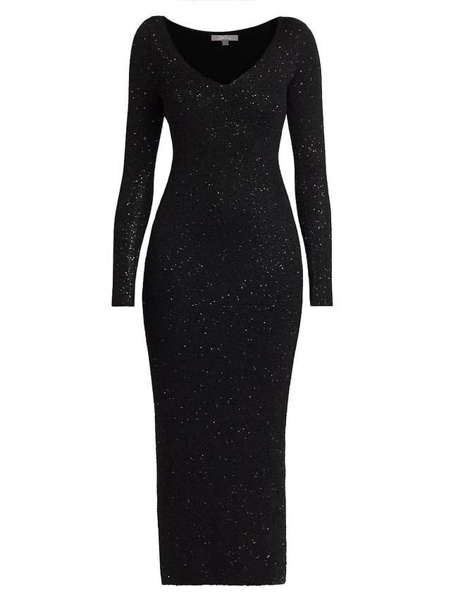 Womens Sequin Knit V-Neck Midi-Dress Product Image