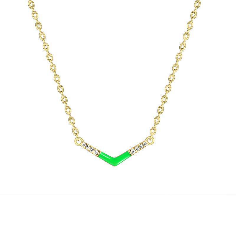 Enamorata Green Enamel & Cubic Zirconia V Necklace, Womens Gold Tone Green Product Image