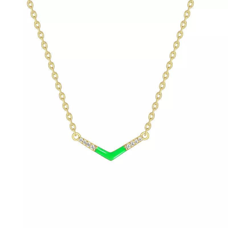 Enamorata Green Enamel & Cubic Zirconia V Necklace, Womens Gold Tone Green Product Image