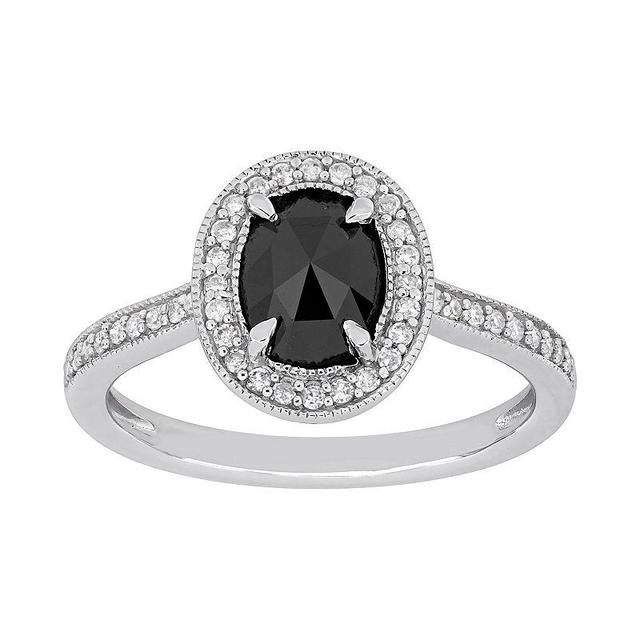 Stella Grace 10k White Gold 1 1/6 Carat T.W. Black & White Diamond Oval Halo Ring, Womens Product Image