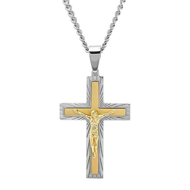 Mens Jewelry Nation Stainless Steel Gold Tone Crucifix Pendant Necklace Two Tone Product Image