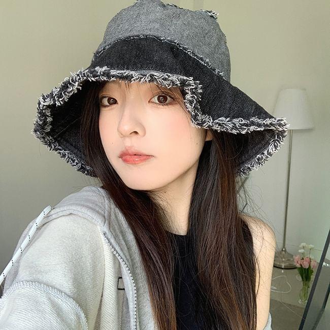 Distressed Washed Denim Bucket Hat Product Image