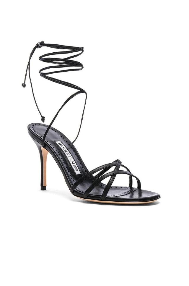 Manolo Blahnik Leva 105 Leather Sandal in Black Product Image