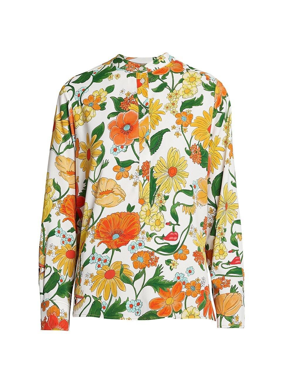 Womens Floral Half-Button Shirt Product Image