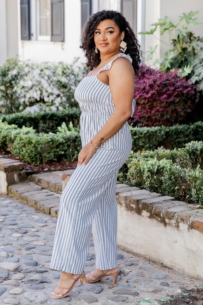 Wait For Me Grey Stripe Jumpsuit FINAL SALE Product Image