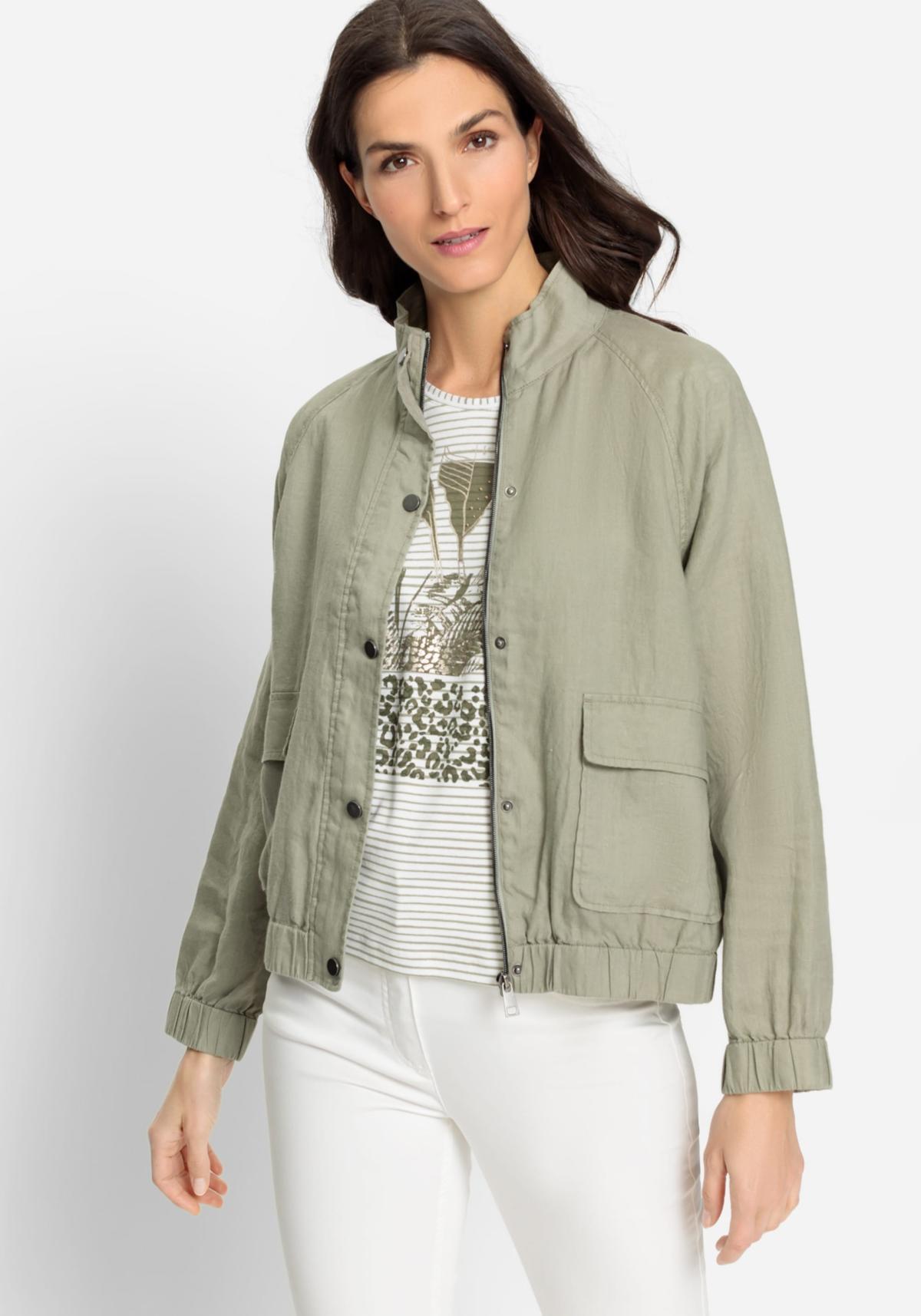 Olsen Womens 100% Linen High Collar Zip Front Jacket product image