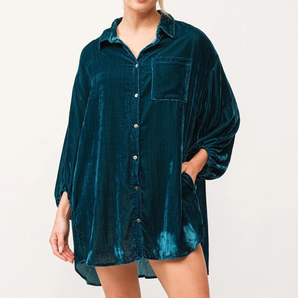 Leigh button down 3/4 bubble sleeve dress Product Image