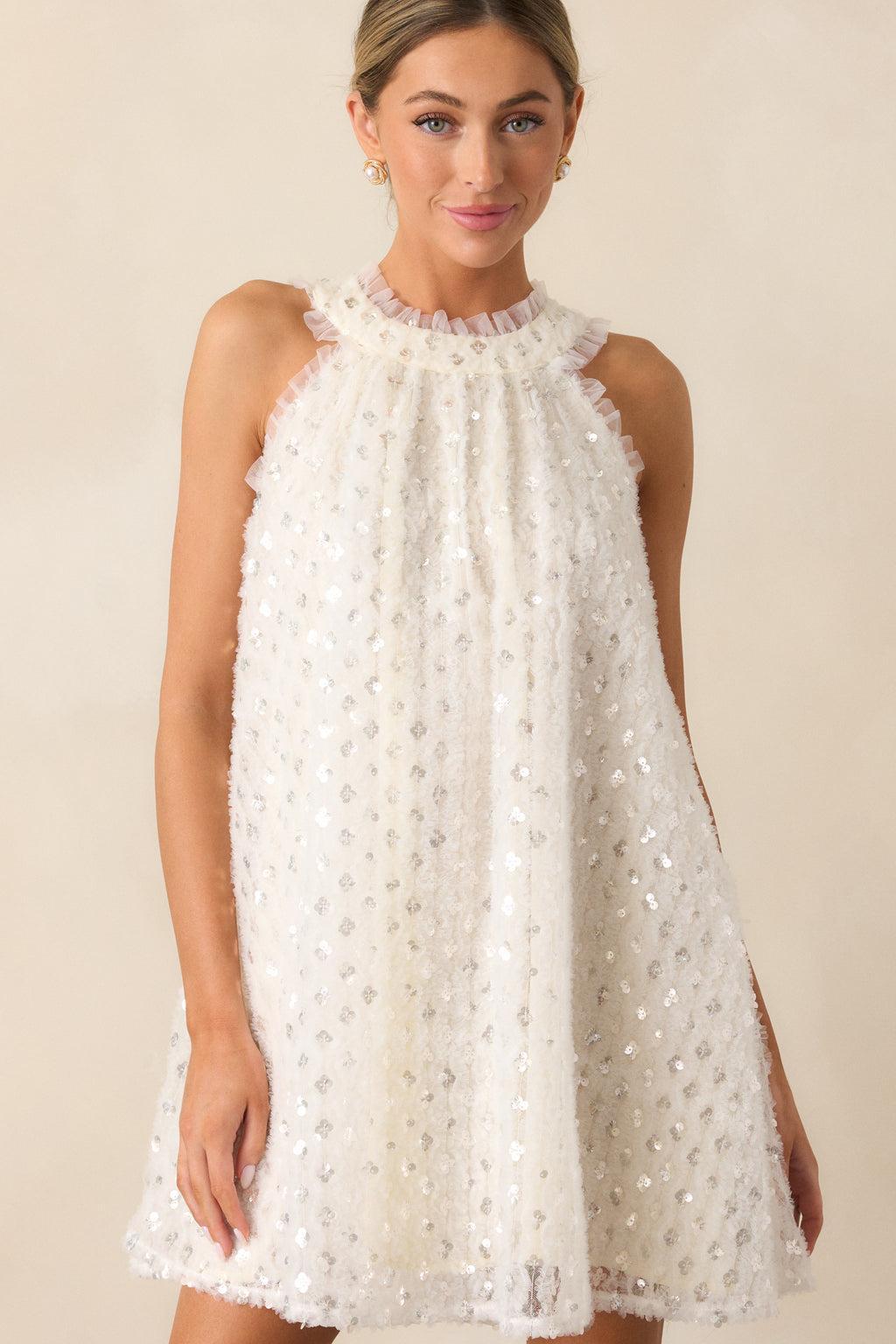 Stardust Journeys Ivory Halter Shift Dress Product Image