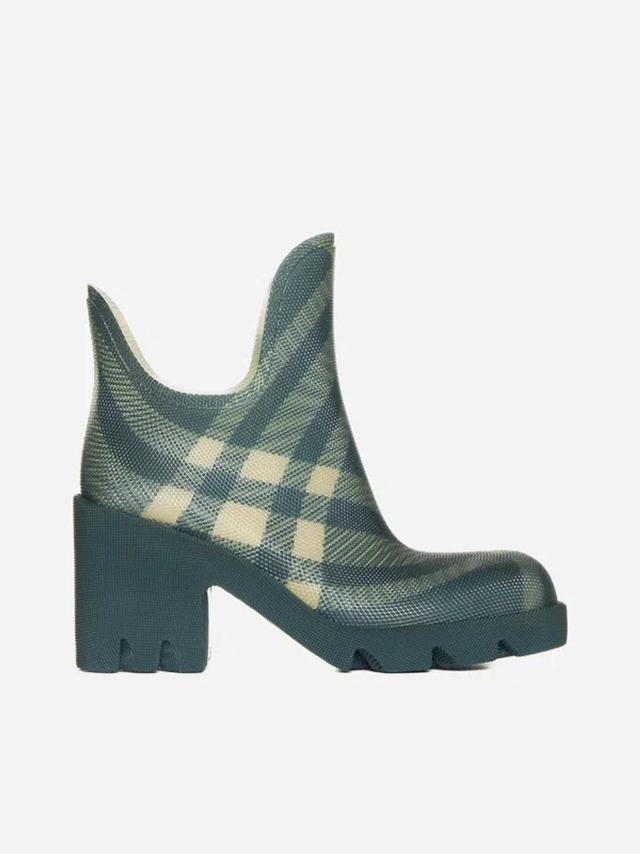 BURBERRY Marsh Checked Rubber Boots In Green,beige Product Image