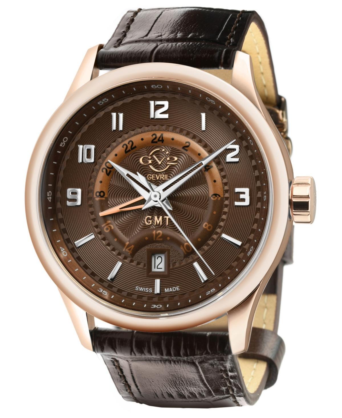 Gevril Mens Giromondo Swiss Quartz Brown Leather Strap Watch 42mm - Brown Product Image