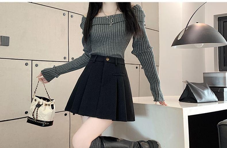 High Rise Plain Pleated A-Line Mini Skirt Product Image