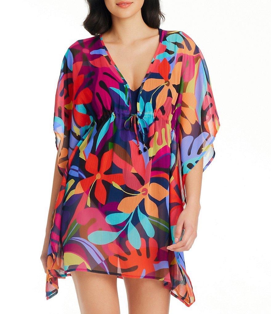 Bleu Rod Beattie Bold Rush Printed Plunge Caftan Swim Cover-Up Product Image